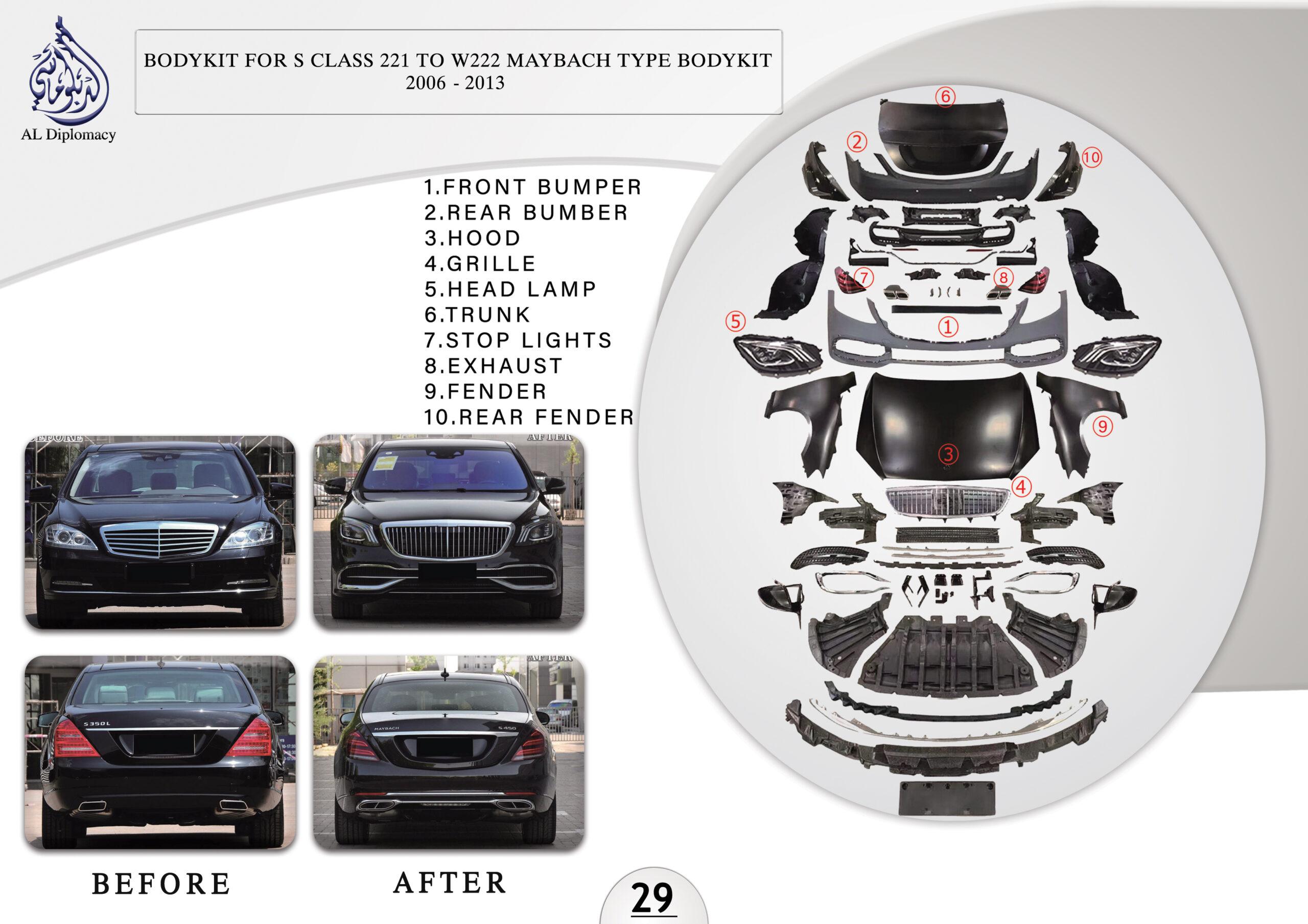 B.29 BODYKIT FOR S CLASS 221 TO W222 MAYBACH TYPE BODYKIT 2006-2013