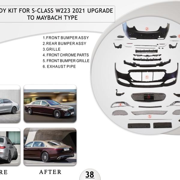 B.38 BODYKIT FOR S CLASS W223 2021 UPGRADE TO MAYBACH TYPE