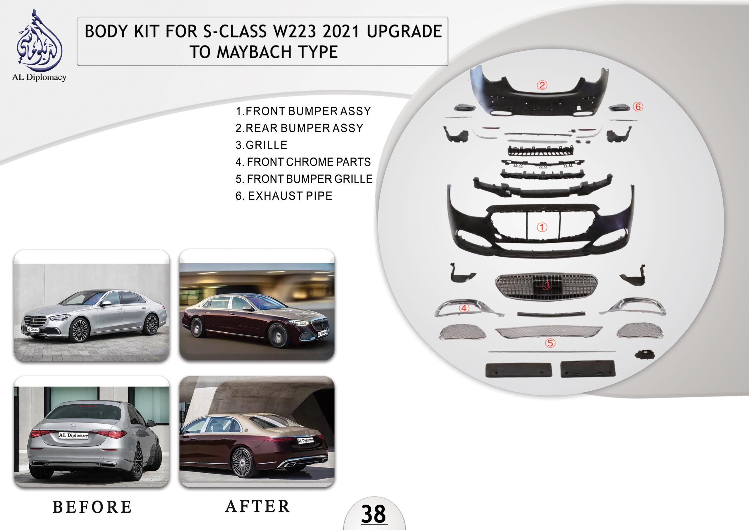 B.38 BODYKIT FOR S CLASS W223 2021 UPGRADE TO MAYBACH TYPE
