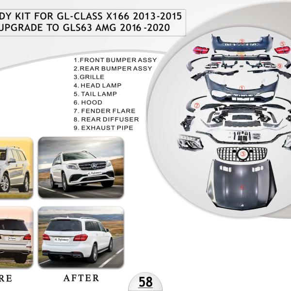 B.58 BODYKIT FOR GL CLASS X166 2013-2015 UPGRADE TO GLS 63 AMG 2016-2020