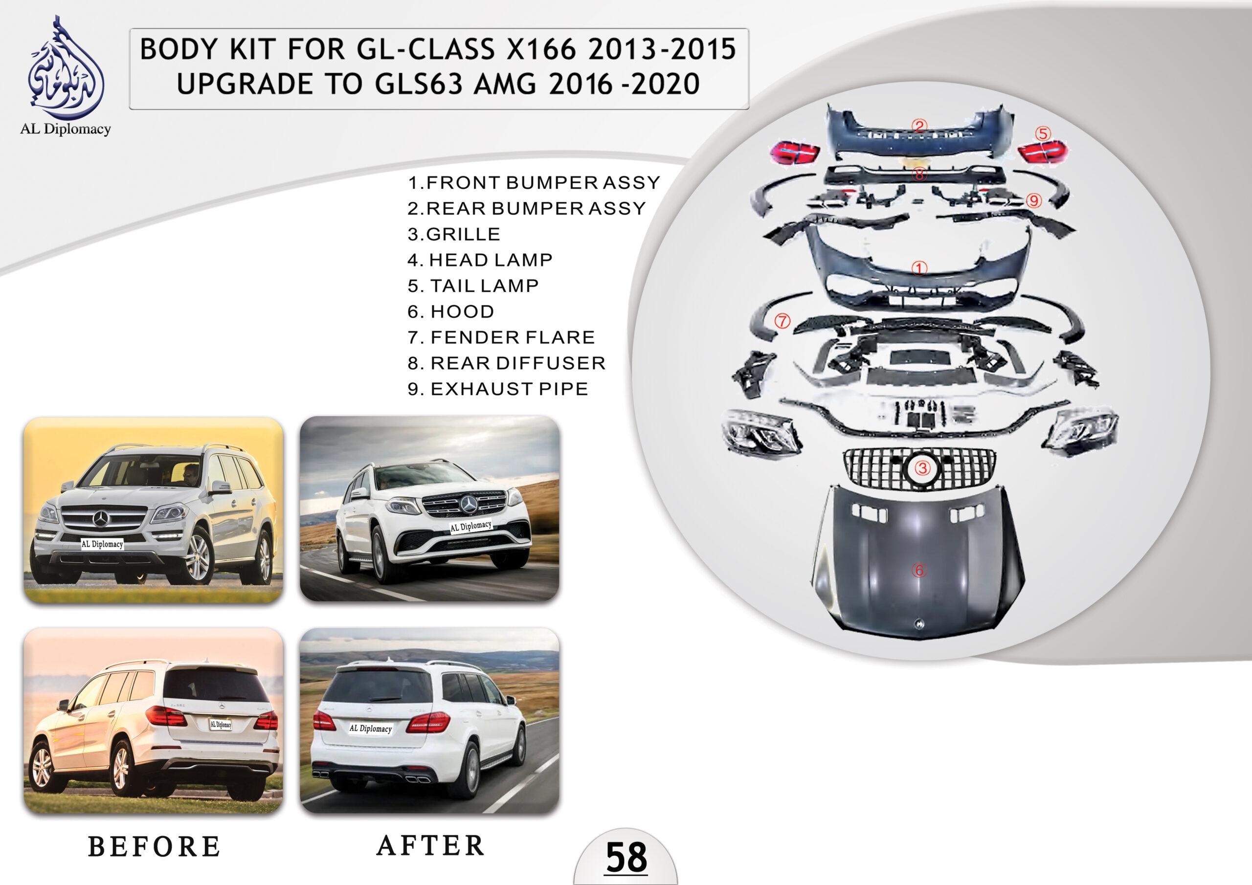 B.58 BODYKIT FOR GL CLASS X166 2013-2015 UPGRADE TO GLS 63 AMG 2016-2020