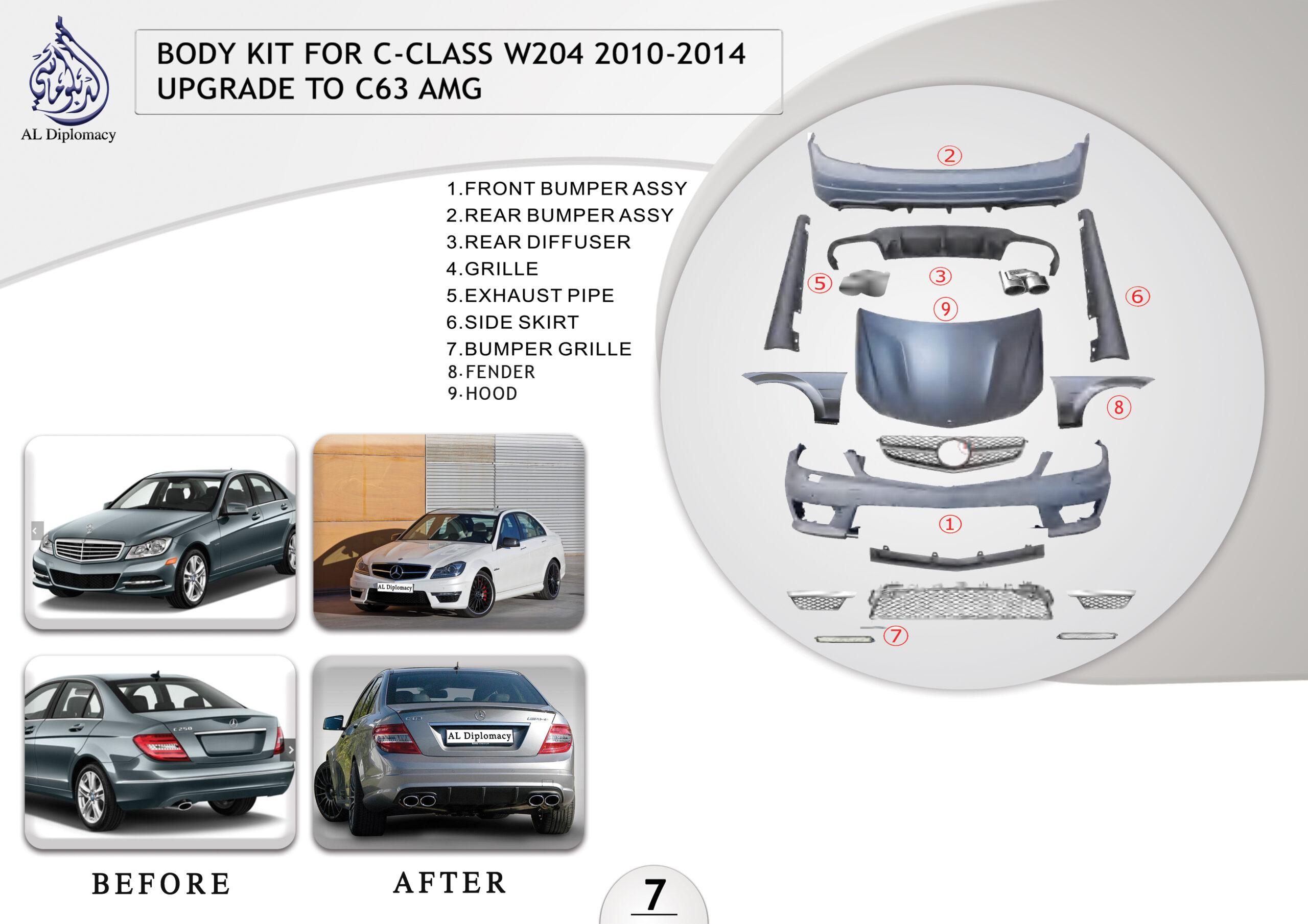 A.7 BODYKIT FOR C CLASS W204 2010-2014 UPGRADE TO C63 AMG