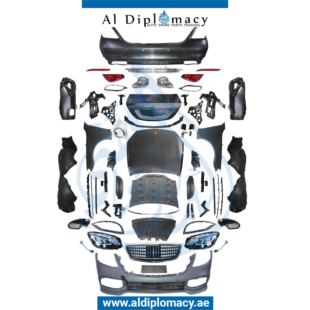W221 CHANGE TO W222 MAYBACH 2020 BODYKIT. FRONT BUMPER REAR BUMPER HOOD FENDER HEADLIGHT STOPLIGHT TRUNK LID MIRROR AND EXHAUST